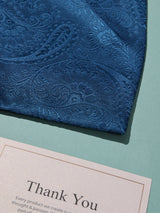 Teal Blue Tonal Paisley Woven Cravat & Pocket Square Set - TOSSIDO