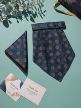Navy Gold Medallion Woven Cravat & Pocket Square Set - TOSSIDO