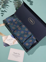 Navy Gold Medallion Woven Cravat & Pocket Square Set - TOSSIDO