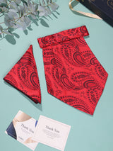 Red & Black Paisley Woven Cravat & Pocket Square Set - TOSSIDO