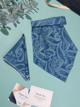 Denim Blue Paisley Woven Cravat & Pocket Square Set - TOSSIDO