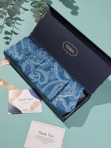 Denim Blue Paisley Woven Cravat & Pocket Square Set - TOSSIDO