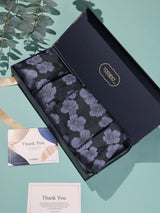 Black & Grey Floral Woven Cravat & Pocket Square Set - TOSSIDO