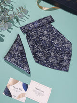 Navy Blue Floral Woven Cravat & Pocket Square Set - TOSSIDO