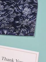 Navy Blue Floral Woven Cravat & Pocket Square Set - TOSSIDO