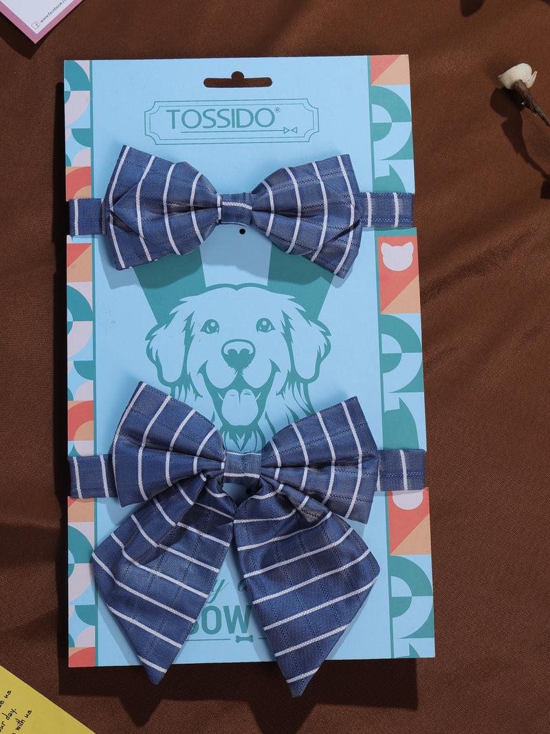 Blue Check Bowtie Set for Men and Dogs