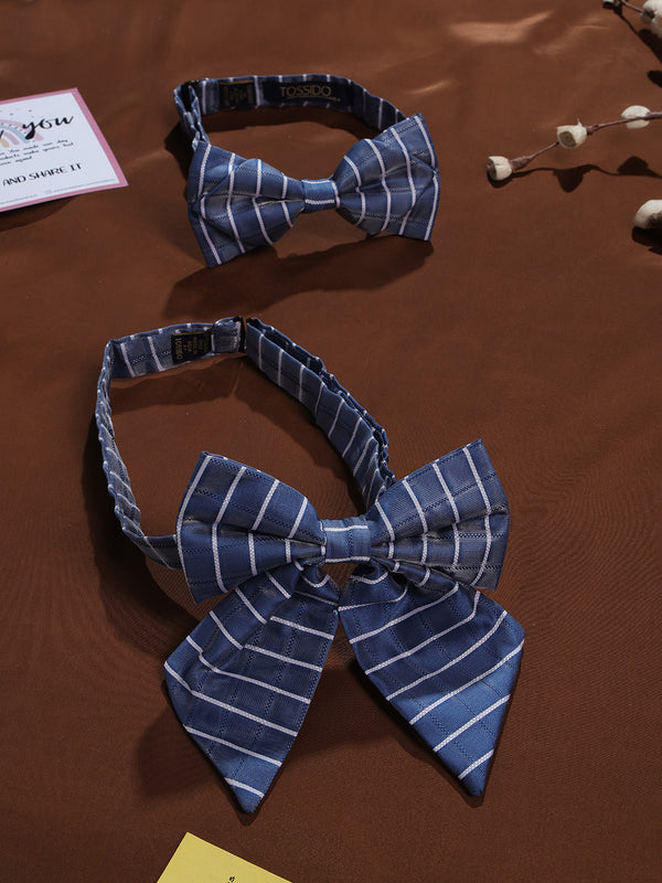 Blue Check Bowtie Set for Men and Dogs