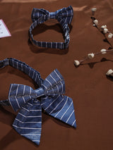 Blue Check Bowtie Set for Men and Dogs