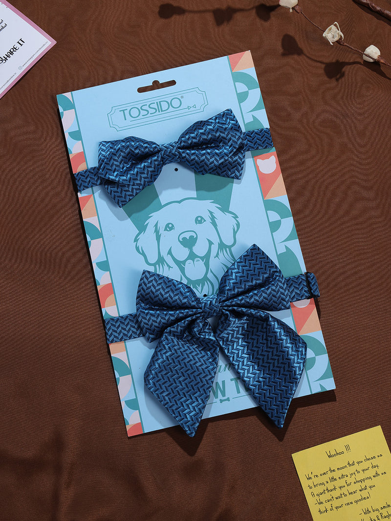 Blue Geometric Bowtie Set for Men and Dogs