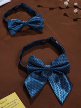 Blue Geometric Bowtie Set for Men and Dogs