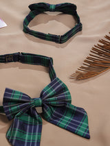 Blue & Green Check Bowtie Set for Men and Dogs