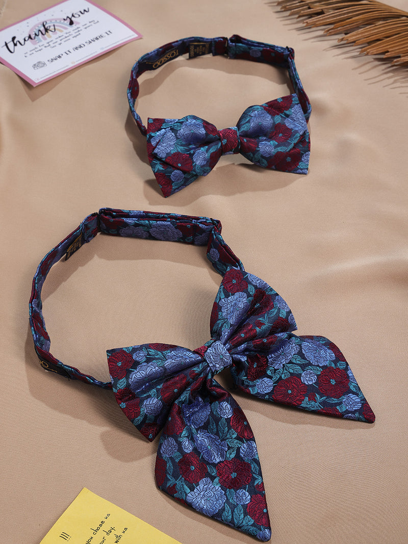 Blue & Maroon Check Bowtie Set for Men and Dogs