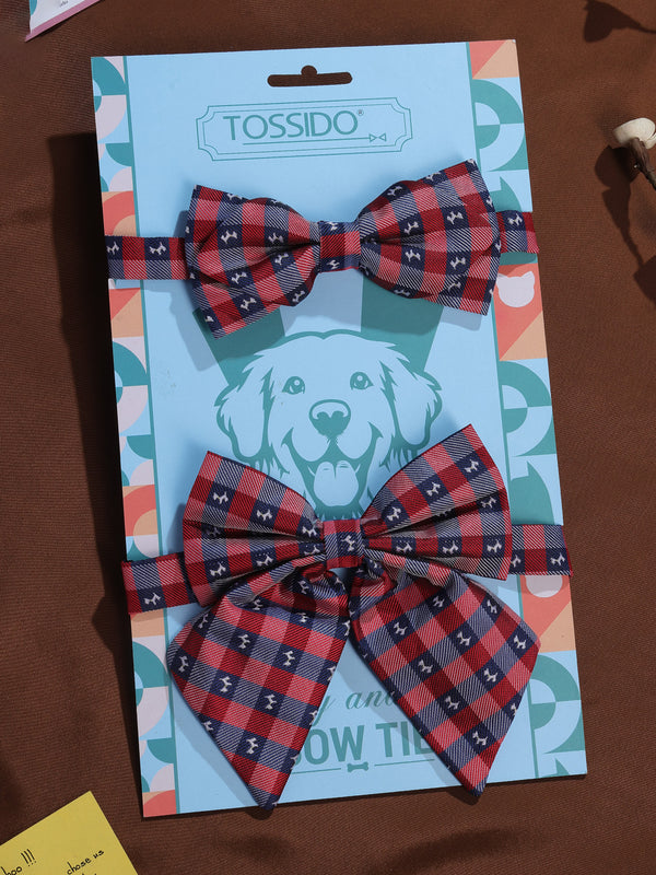 Blue & Red Check Bowtie Set for Men and Dogs