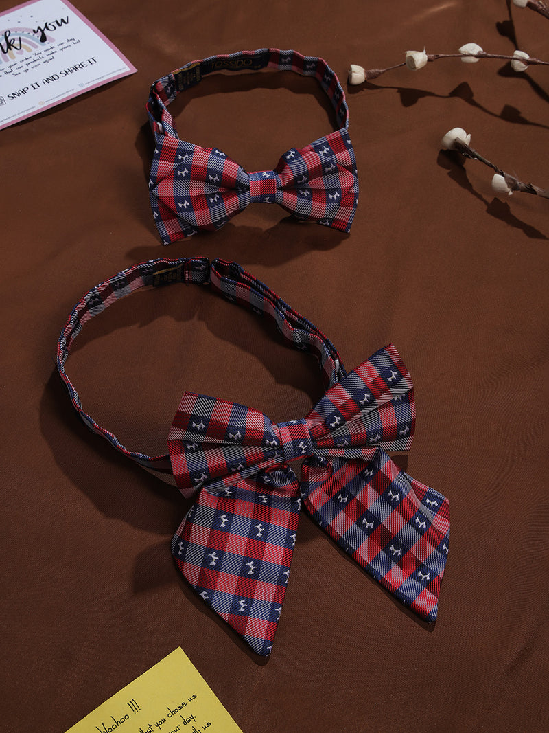 Blue & Red Check Bowtie Set for Men and Dogs