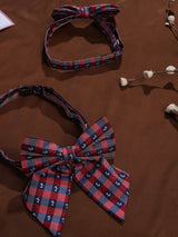 Blue & Red Check Bowtie Set for Men and Dogs