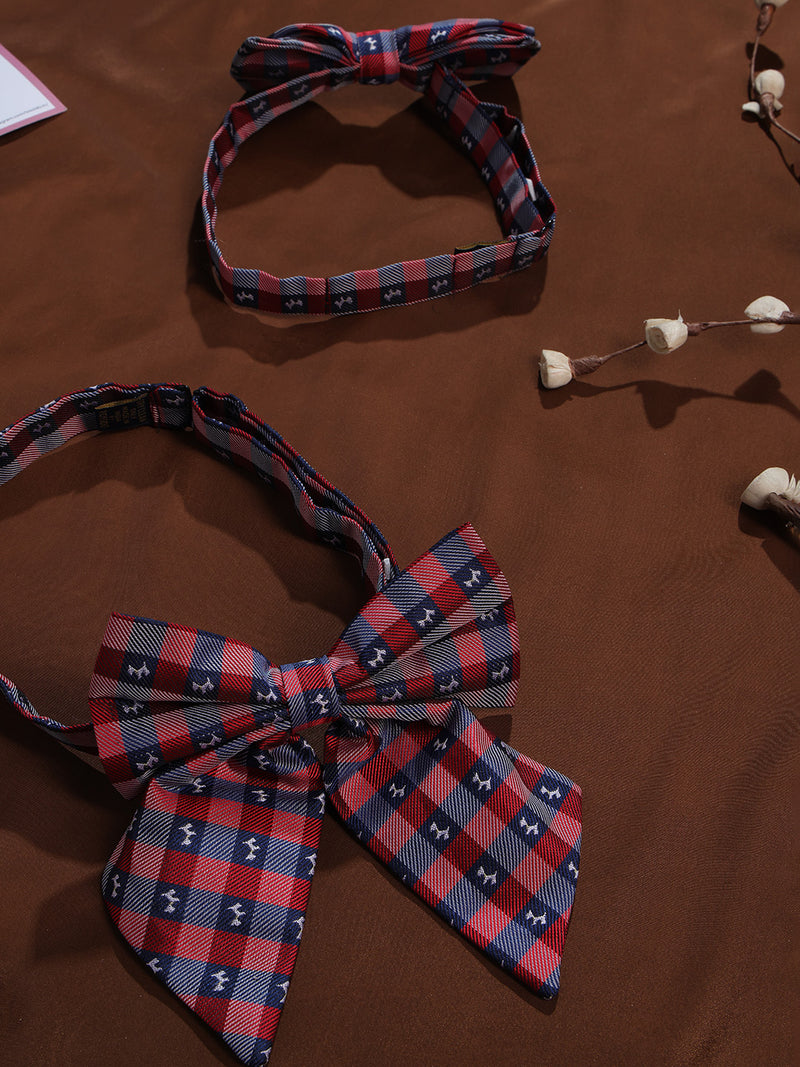 Blue & Red Check Bowtie Set for Men and Dogs