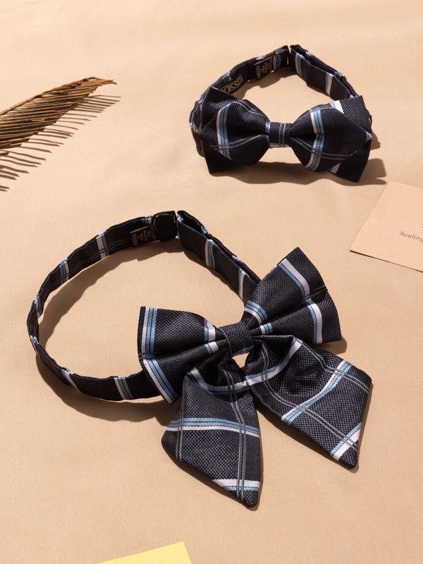 Grey Check Bowtie Set for Men and Dogs