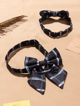 Grey Check Bowtie Set for Men and Dogs