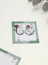 Flower Ghost & Boo Ghost Enamel Pin Set of 2