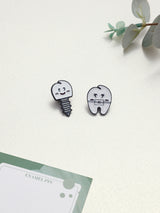 Tooth Implant & Braces Tooth Enamel Pin Set of 2