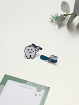 Brushing Tooth & Toothbrush Enamel Pin Set of 2