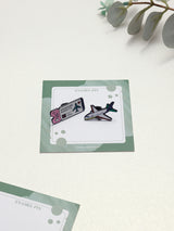 Adventure Awaits Ticket & Airplane Enamel Pin Set of 2