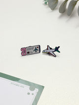 Adventure Awaits Ticket & Airplane Enamel Pin Set of 2