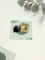 Black Cat & Cat at Play Sign Enamel Pin Set of 2