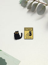 Black Cat & Cat at Play Sign Enamel Pin Set of 2