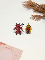 Red Devil & Flaming Skull Enamel Pin Set of 2