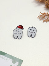 Santa Hat Tooth & Smiling Tooth Enamel Pin Set of 2