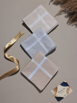 Beige & Grey Pastel Border Stripe Cotton Handkerchief Set