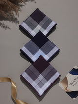 Maroon & Charcoal Border Check Cotton Handkerchief Set