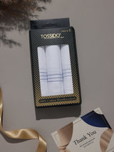White Blue Border Stripe Cotton Handkerchief Set