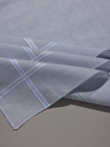 Grey Blue Pastel Border Stripe Cotton Handkerchief Set