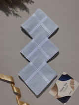 Grey Blue Pastel Border Stripe Cotton Handkerchief Set