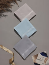 Pastel Blue Beige & Grey Border Cotton Handkerchief Set
