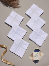 White Blue & Tan Border Stripe Cotton Handkerchief Set