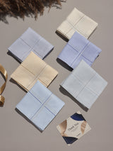Pastel Blue & Cream Border Cotton Handkerchief Set
