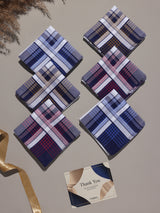 Navy & Maroon Plaid Check Cotton Handkerchief Set