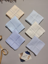 Pastel Blue & Beige Border Line Cotton Handkerchief Set