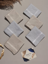 Pastel Grey & Beige Border Cotton Handkerchief Set