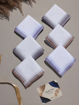 White Lavender Border Stripe Cotton Handkerchief Set