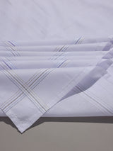White Blue & Grey Pinline Border Cotton Handkerchief Set