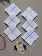 White Blue Line Border Cotton Handkerchief Set