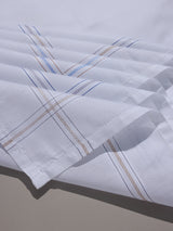 White Tan & Blue Dotted Border Cotton Handkerchief Set