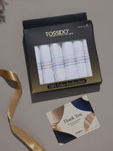 White Tan & Blue Dotted Border Cotton Handkerchief Set