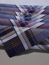 Navy Maroon & Mustard Plaid Check Cotton Handkerchief Set