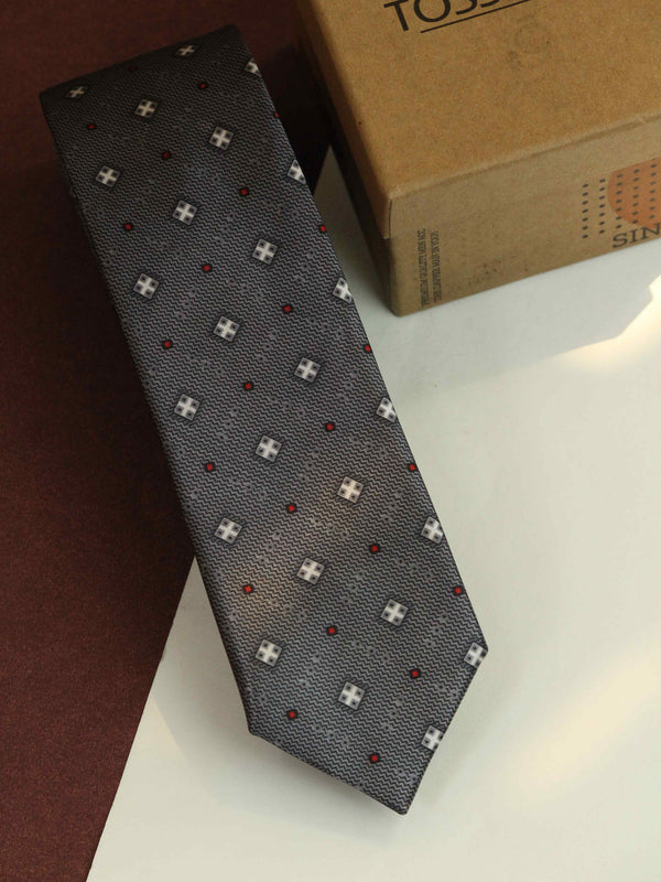 Grey Geometric Printed Skinny Necktie
