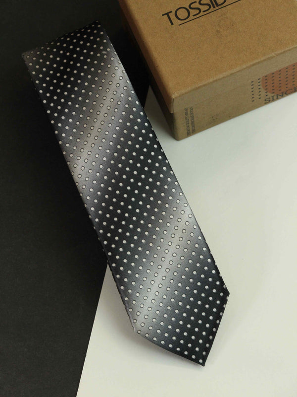 Grey Dot Printed Skinny Necktie